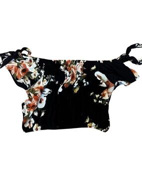 Floral Off-the-Shoulder Tie Strap Blouse – Black Boho Crop Top